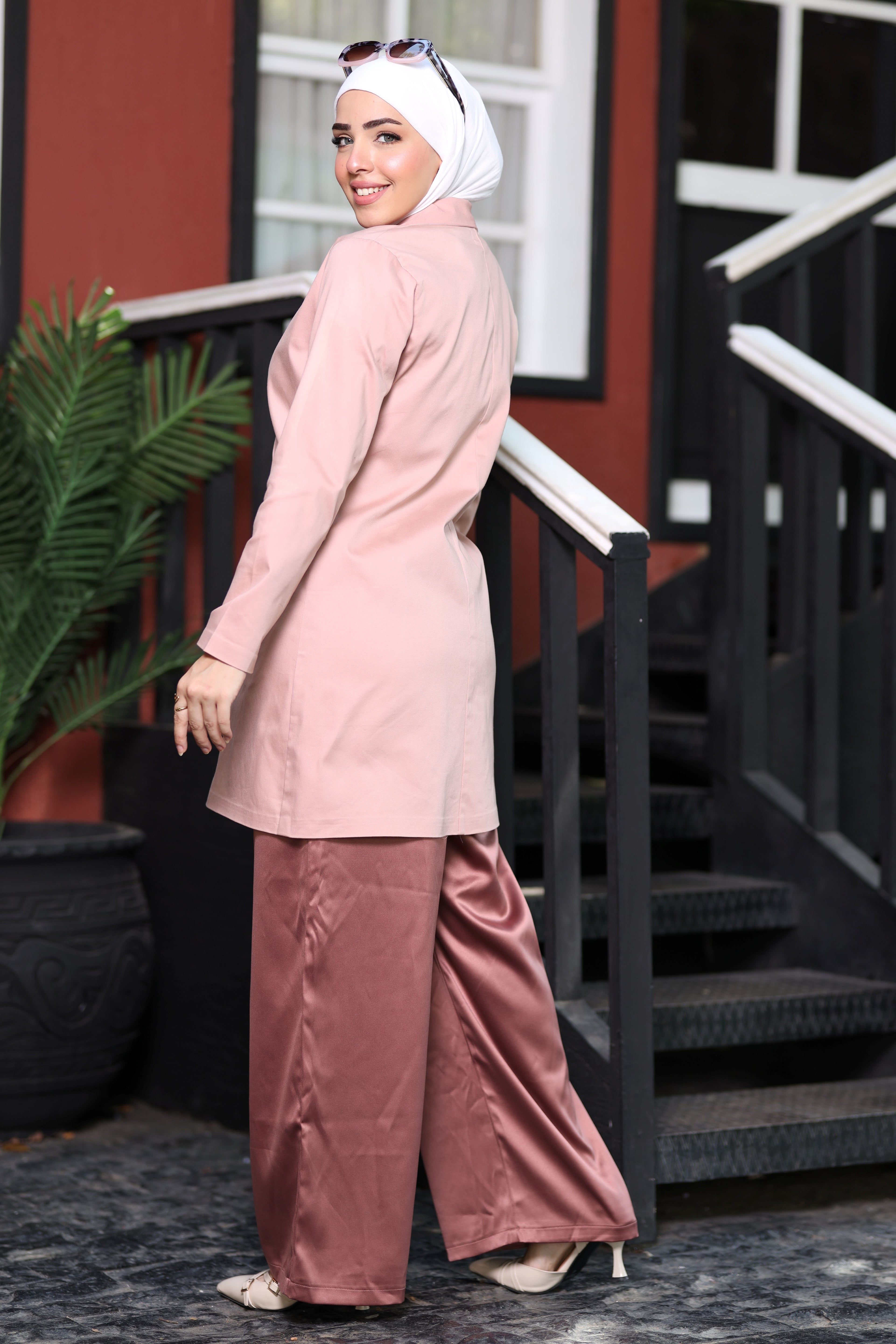 Pink Tailored Suit Set with Freesize Satin Pants | Revert