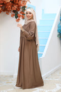 Puffy Sleeve Modest Maxi Dress – Premium Flow & Comfort - Cappuccino Brown | Revert