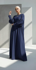 Puffy Sleeve Modest Maxi Dress – Premium Flow & Comfort - Navy Blue | Revert