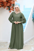 Puffy Sleeve Modest Maxi Dress – Premium Flow & Comfort - Olive Green | Revert