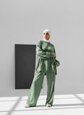 Mint Textured Modest Lounge Set | Oversized Top & Wide-Leg Pants | Revert