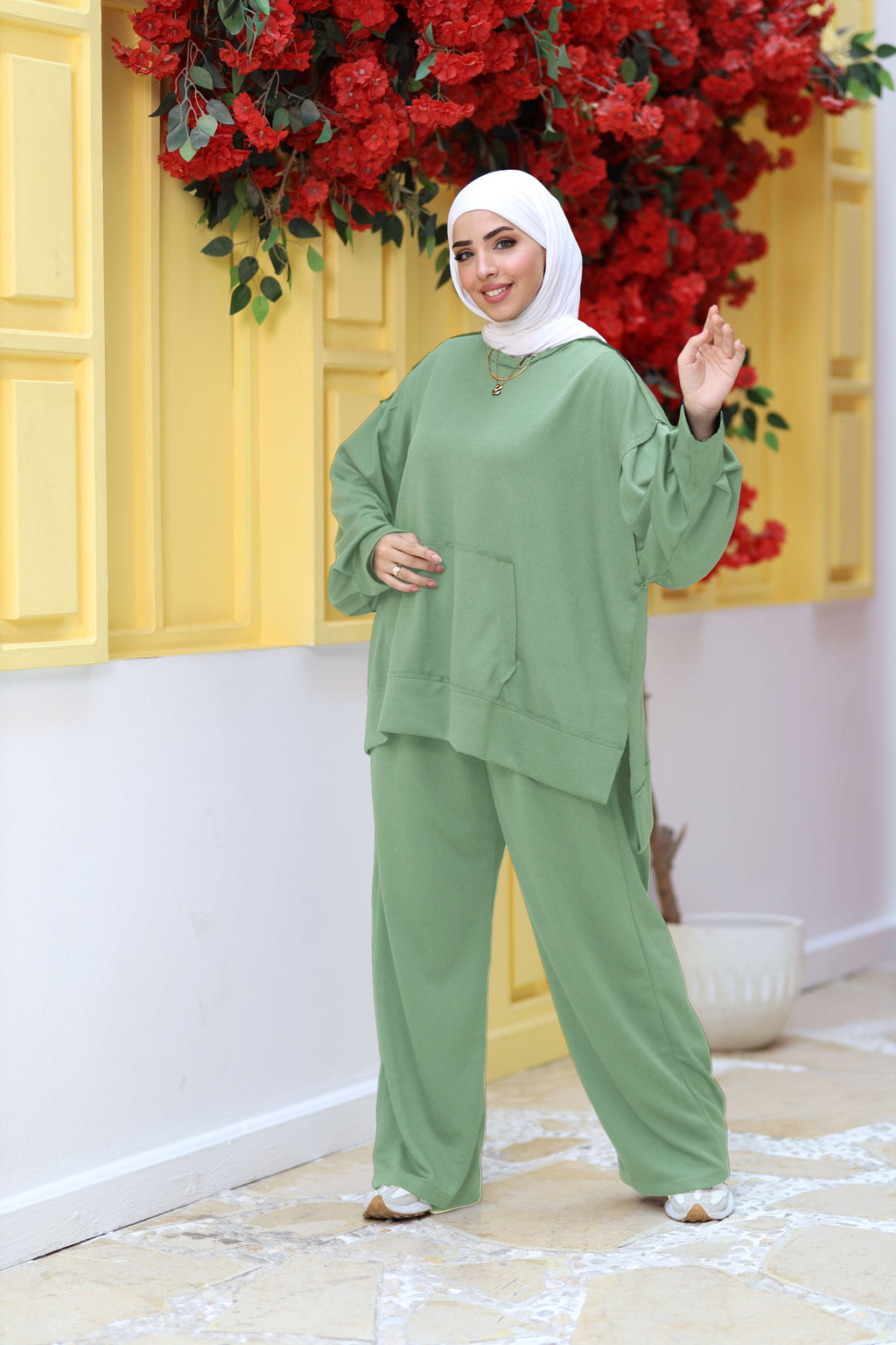 Mint Textured Modest Lounge Set | Oversized Top & Wide-Leg Pants | Revert