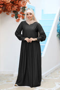 Puffy Sleeve Modest Maxi Dress – Premium Flow & Comfort - Black | Revert