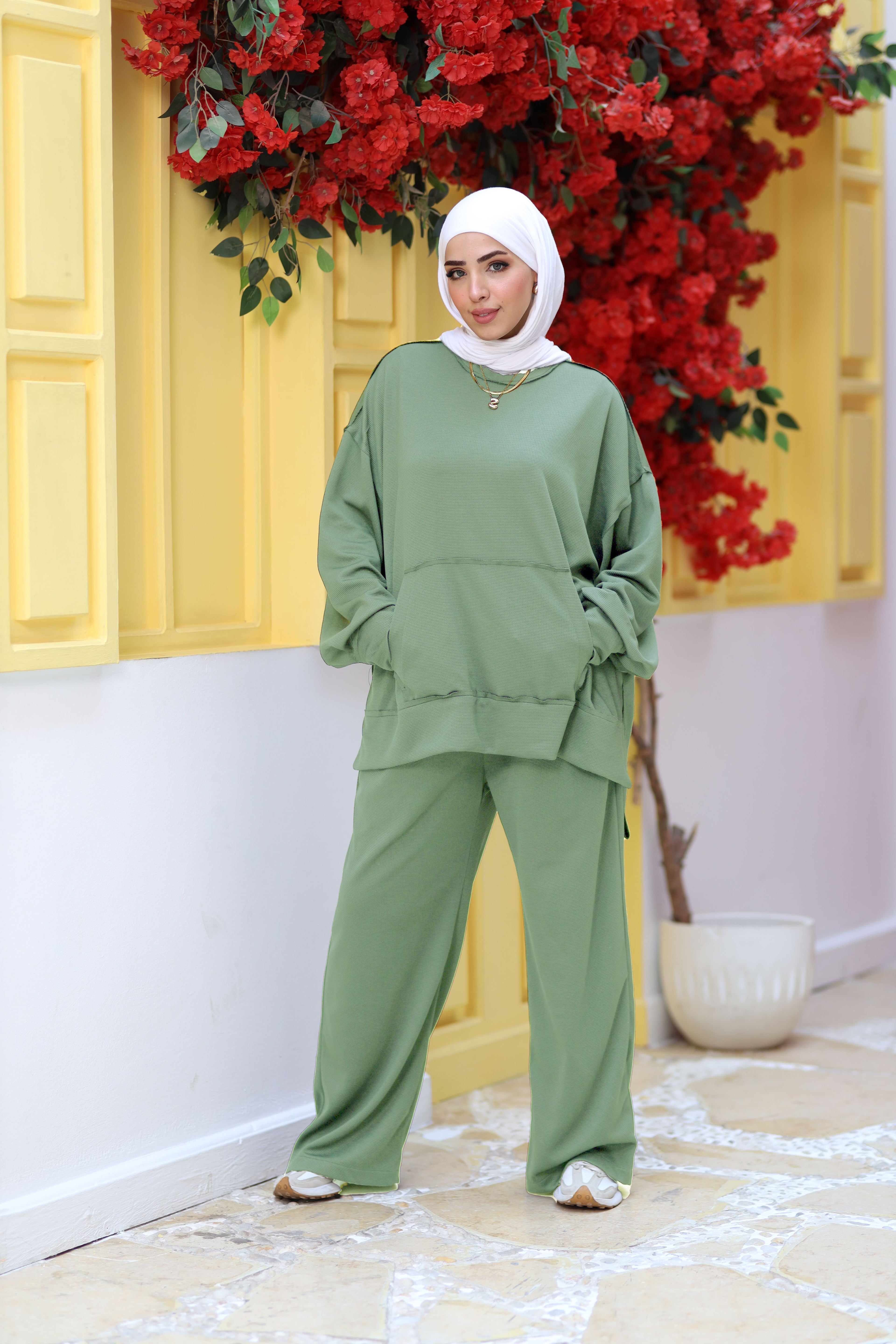 Mint Textured Modest Lounge Set | Oversized Top & Wide-Leg Pants | Revert