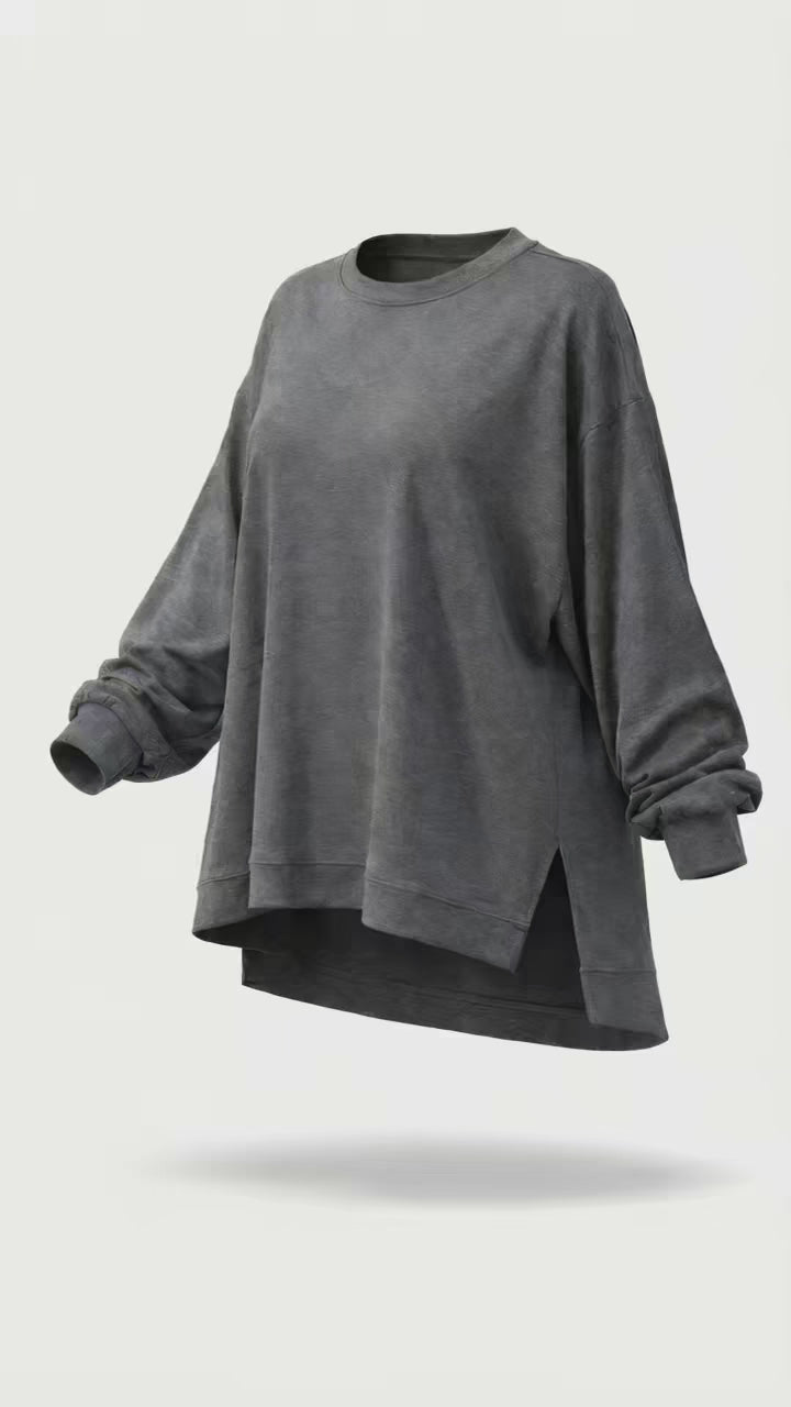 Grey Over-sized Long Sleeve Top – Modest Comfort Elevated
