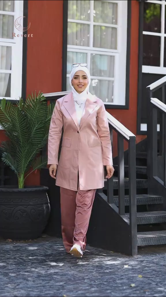 Pink Tailored Suit Set with Freesize Satin Pants | Revert
