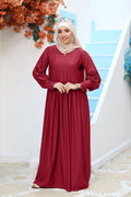 Puffy Sleeve Modest Maxi Dress – Premium Flow & Comfort - Red | Revert