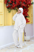 White Textured Modest Lounge Set | Oversized Top & Wide-Leg Pants | Revert